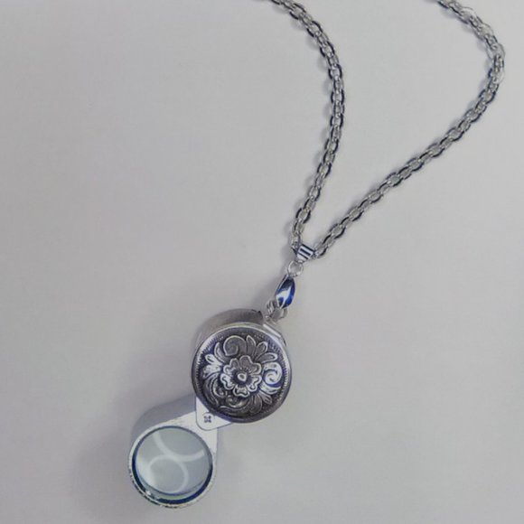 Magnifying Glass Oxidized Floral Loupe Pendant Necklace 20x Strong - Picture 6 of 8
